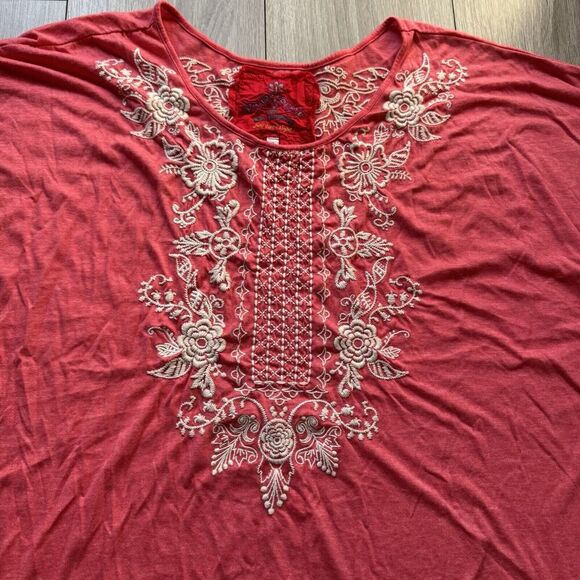 Johnny Was Tunic Top Womens 1X Embroidered Boho Floral Pink Passion Fruit Voile - Picture 2 of 10